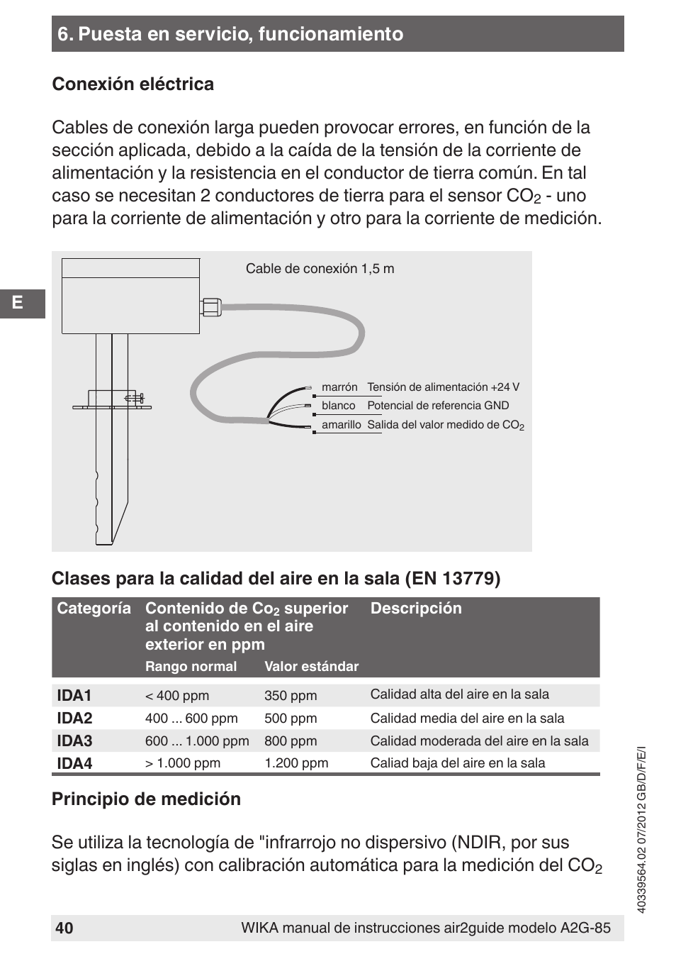 Puesta en servicio, funcionamiento | WIKA A2G-85 User Manual | Page 40 / 56