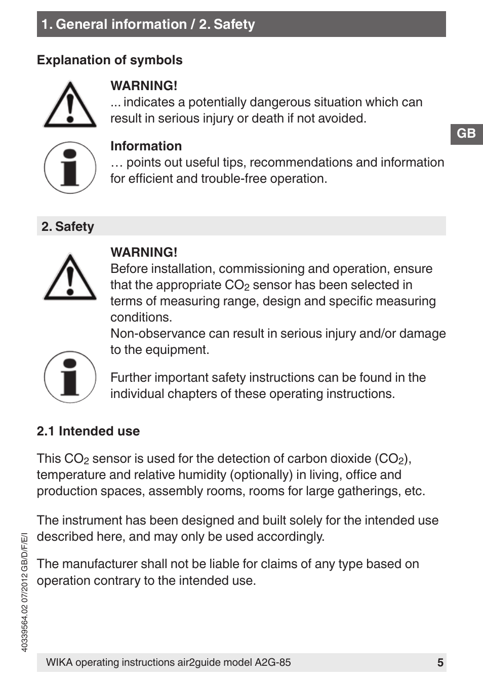 WIKA A2G-85 User Manual | Page 5 / 56
