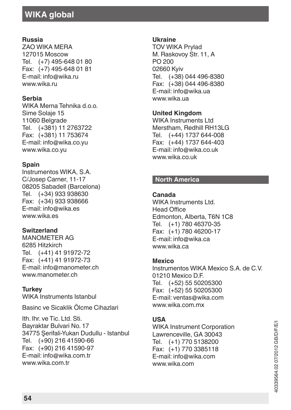 Wika global | WIKA A2G-85 User Manual | Page 54 / 56