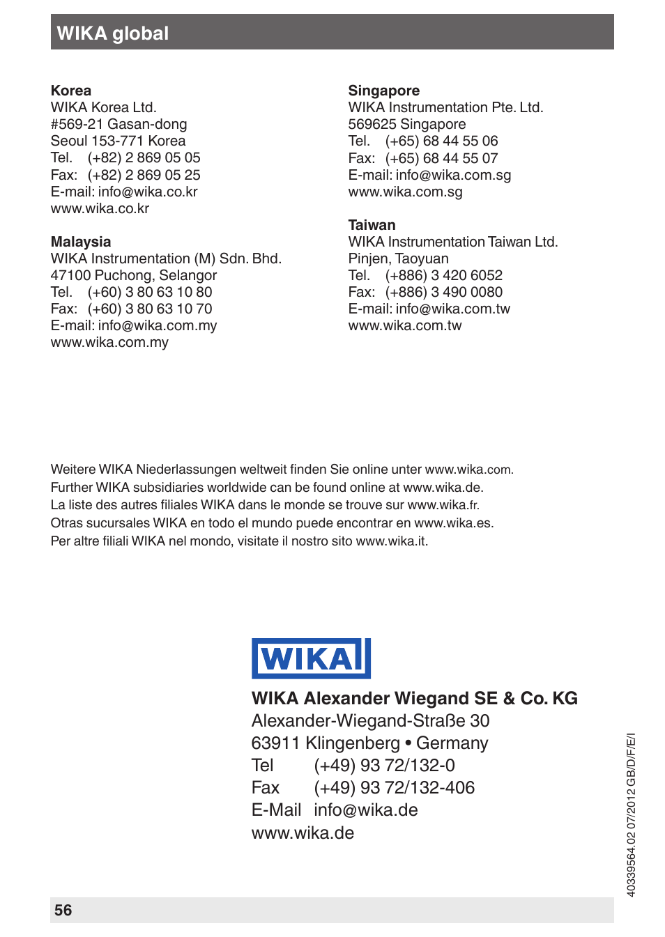 Wika global | WIKA A2G-85 User Manual | Page 56 / 56