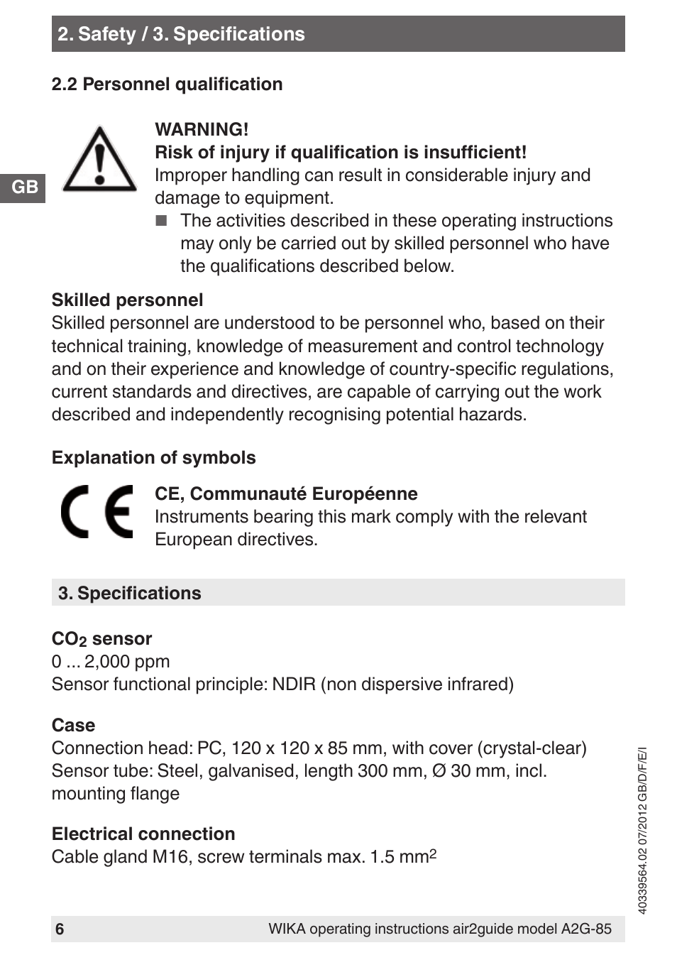 WIKA A2G-85 User Manual | Page 6 / 56