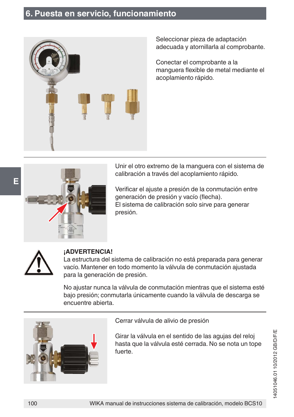 E6. puesta en servicio, funcionamiento | WIKA BCS10 User Manual | Page 100 / 108