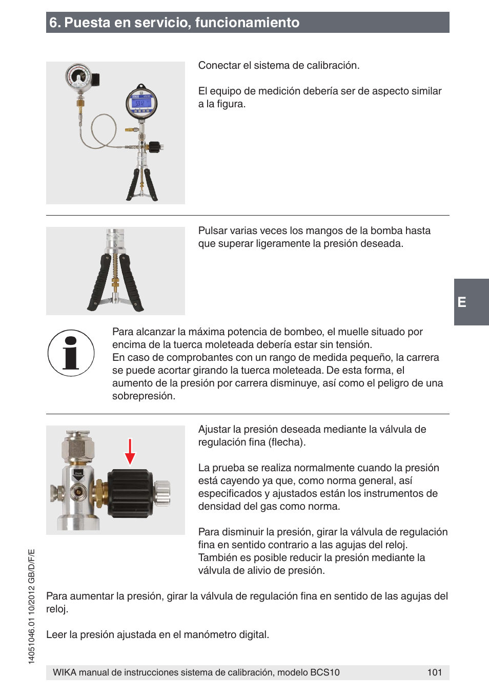 E6. puesta en servicio, funcionamiento | WIKA BCS10 User Manual | Page 101 / 108