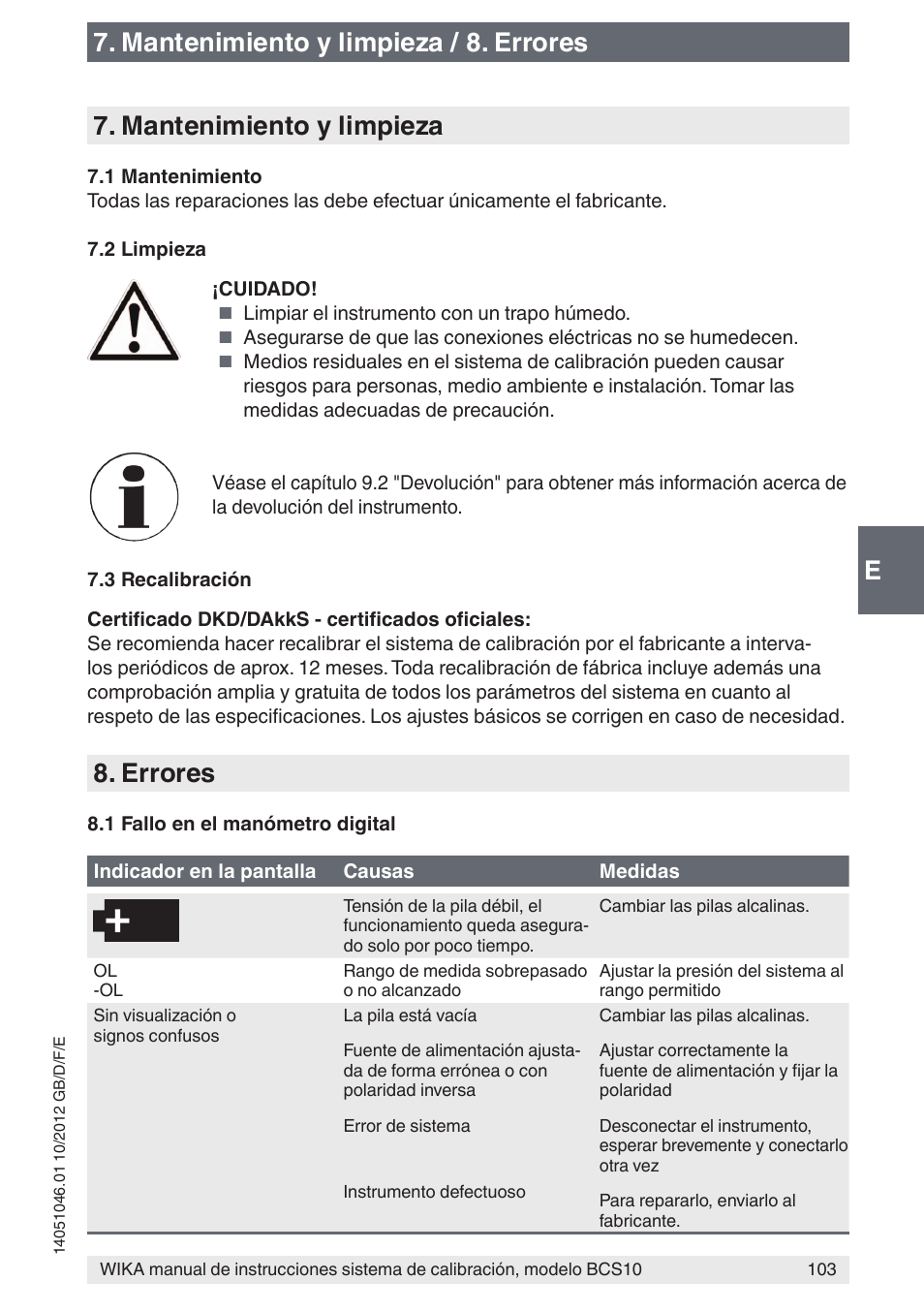 Errores | WIKA BCS10 User Manual | Page 103 / 108