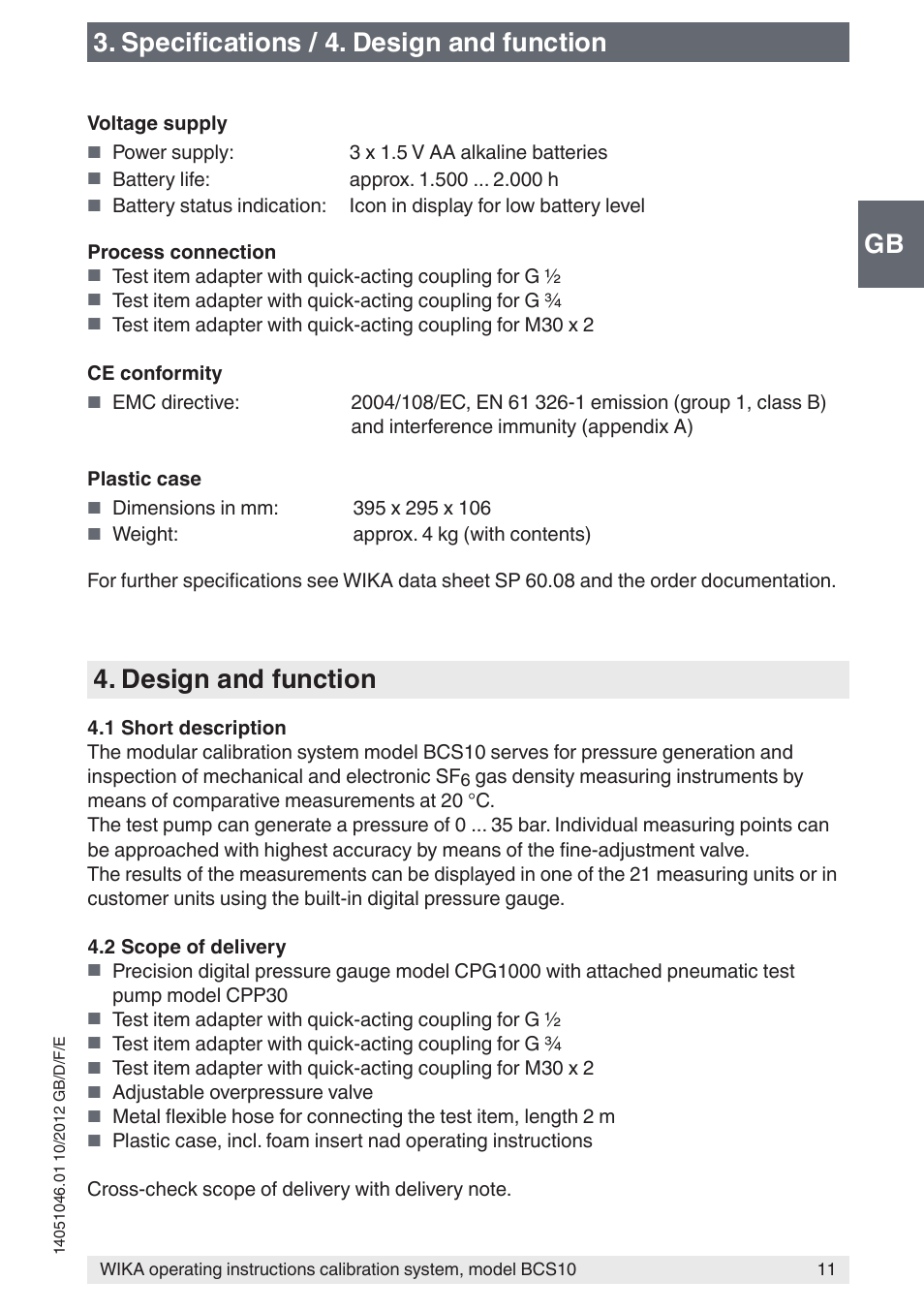 Gb 3. specifications / 4. design and function, Design and function | WIKA BCS10 User Manual | Page 11 / 108