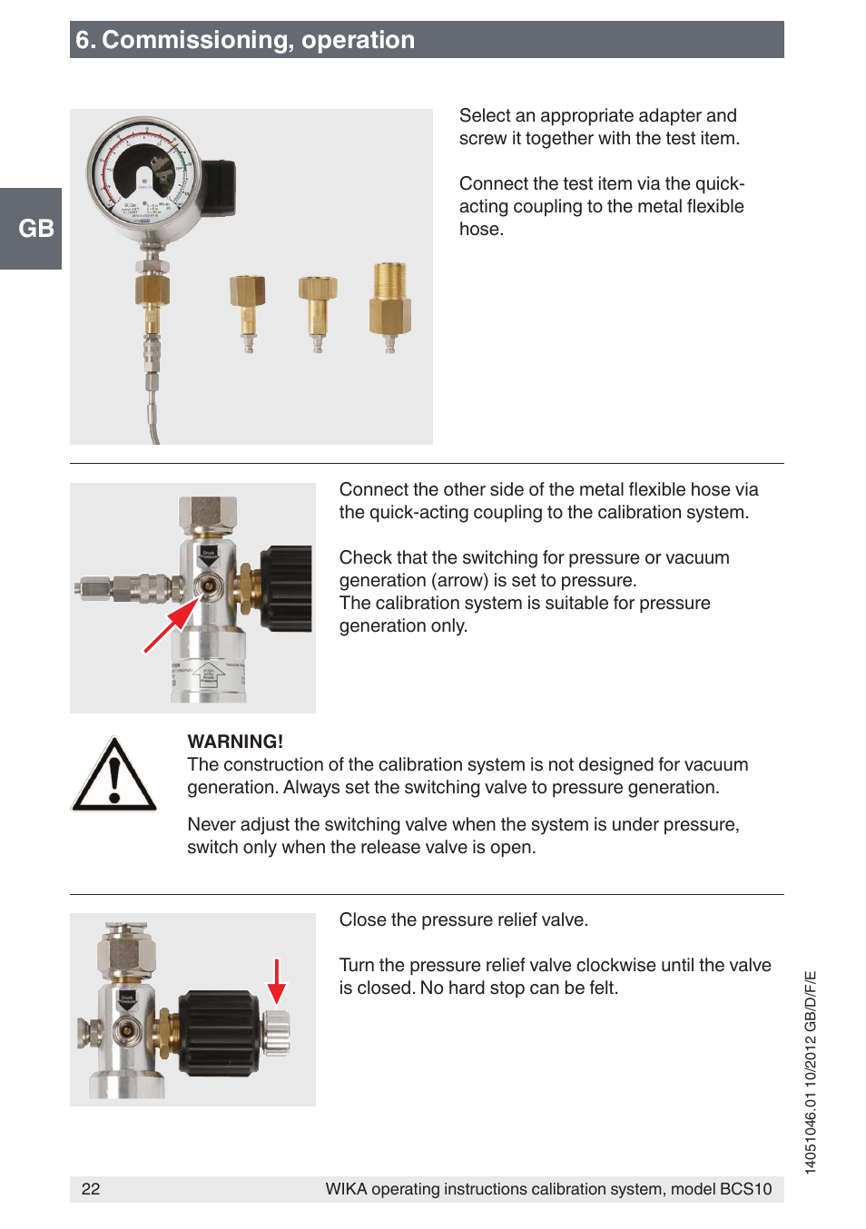 Gb 6. commissioning, operation | WIKA BCS10 User Manual | Page 22 / 108