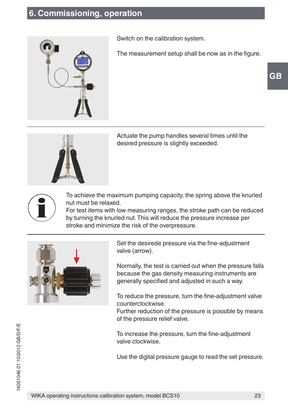 Gb 6. commissioning, operation | WIKA BCS10 User Manual | Page 23 / 108