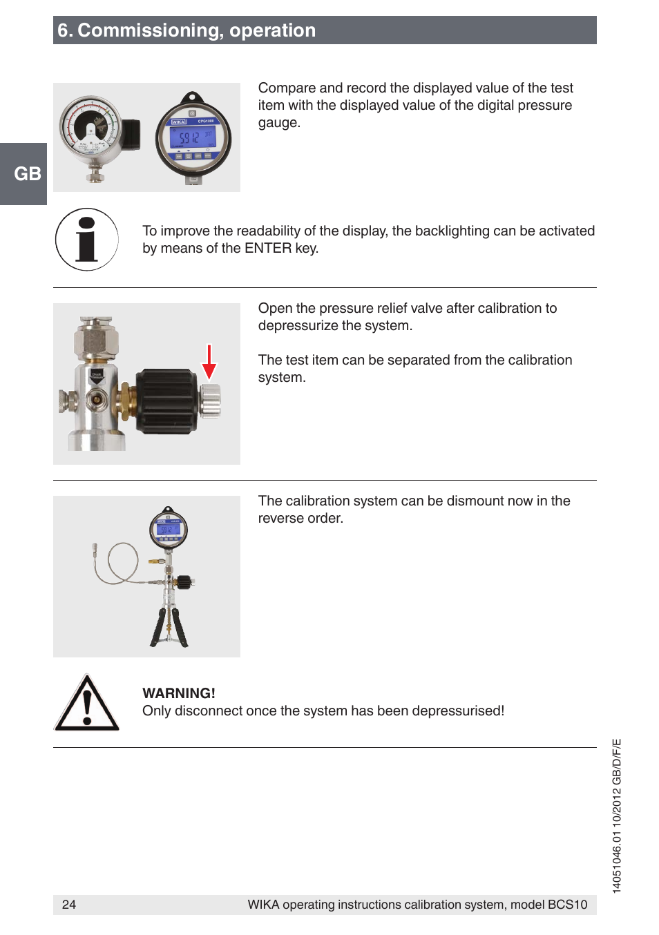 Gb 6. commissioning, operation | WIKA BCS10 User Manual | Page 24 / 108