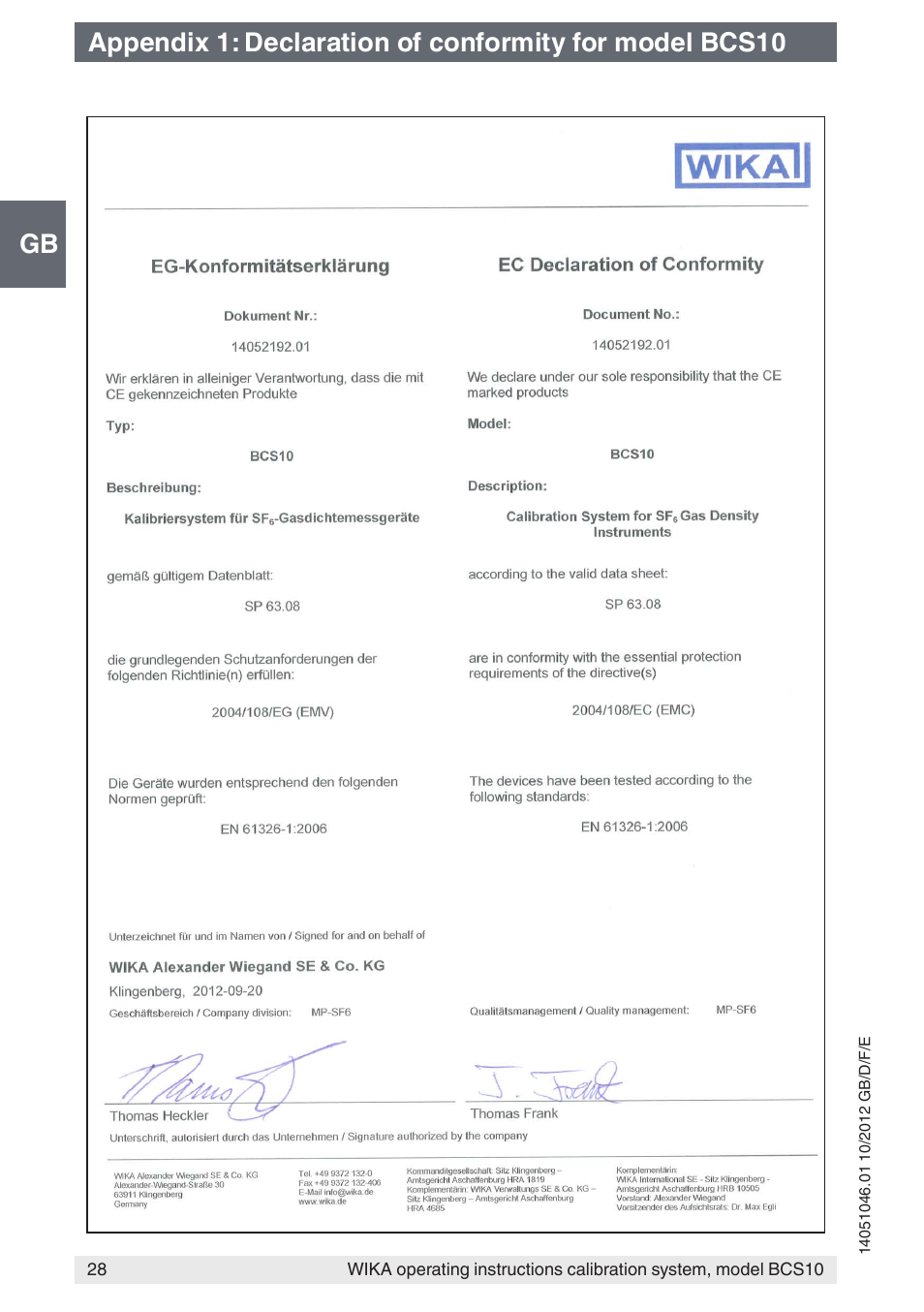 WIKA BCS10 User Manual | Page 28 / 108