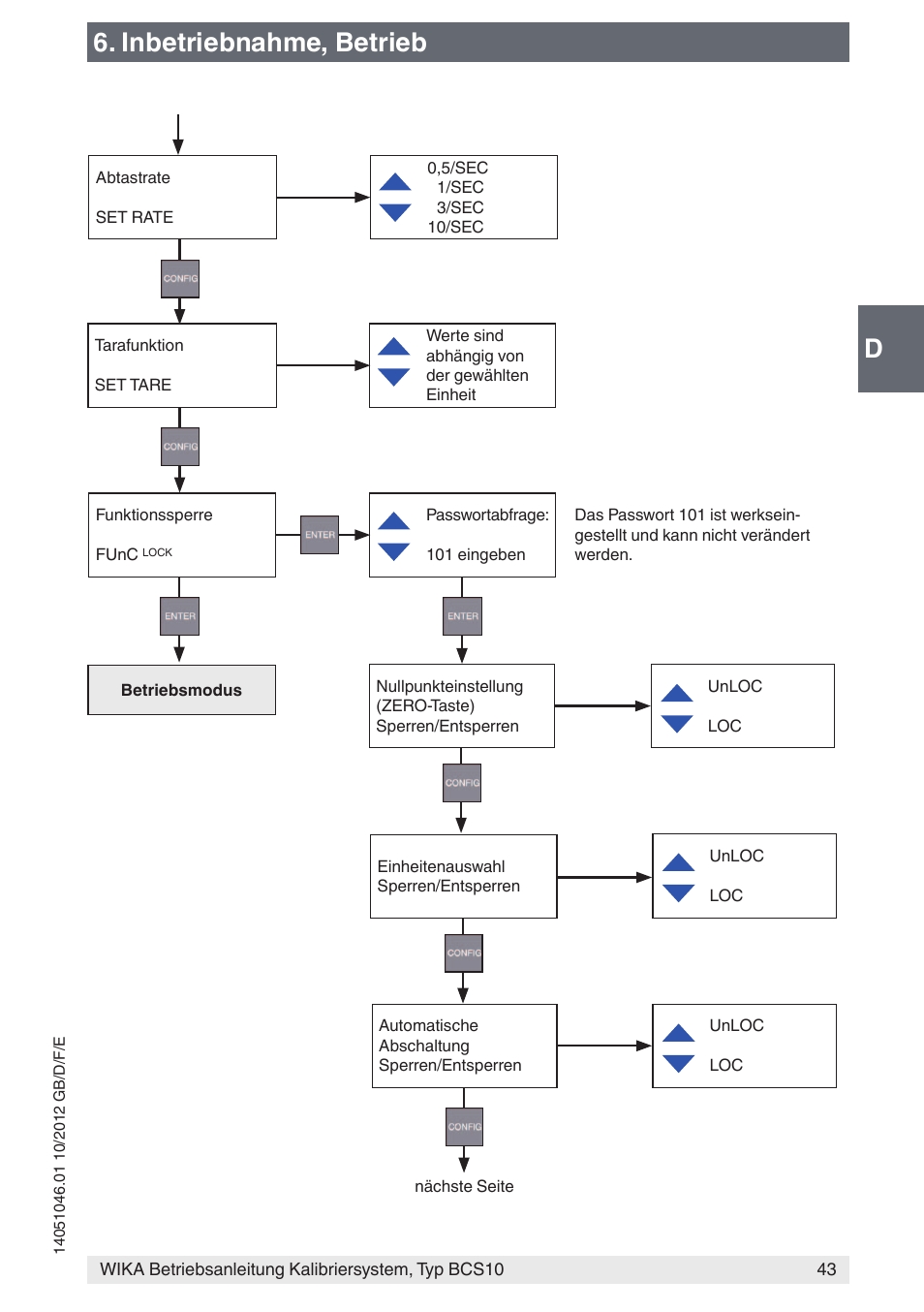 D6. inbetriebnahme, betrieb | WIKA BCS10 User Manual | Page 43 / 108