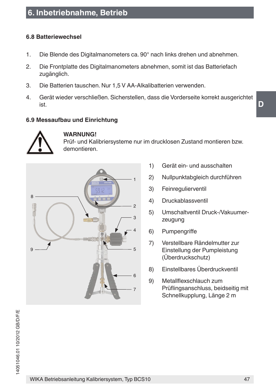 D6. inbetriebnahme, betrieb | WIKA BCS10 User Manual | Page 47 / 108