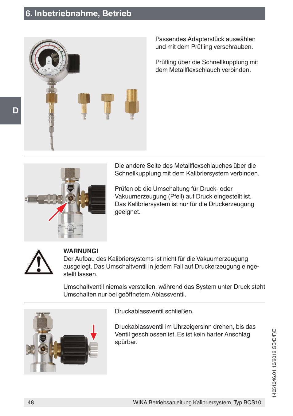 D6. inbetriebnahme, betrieb | WIKA BCS10 User Manual | Page 48 / 108