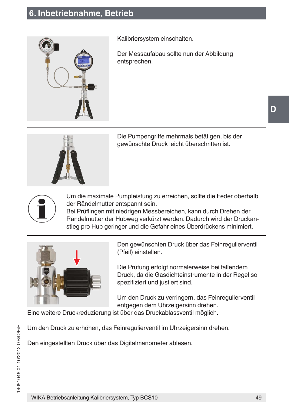 D6. inbetriebnahme, betrieb | WIKA BCS10 User Manual | Page 49 / 108