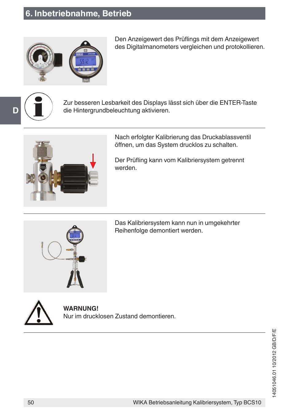 D6. inbetriebnahme, betrieb | WIKA BCS10 User Manual | Page 50 / 108