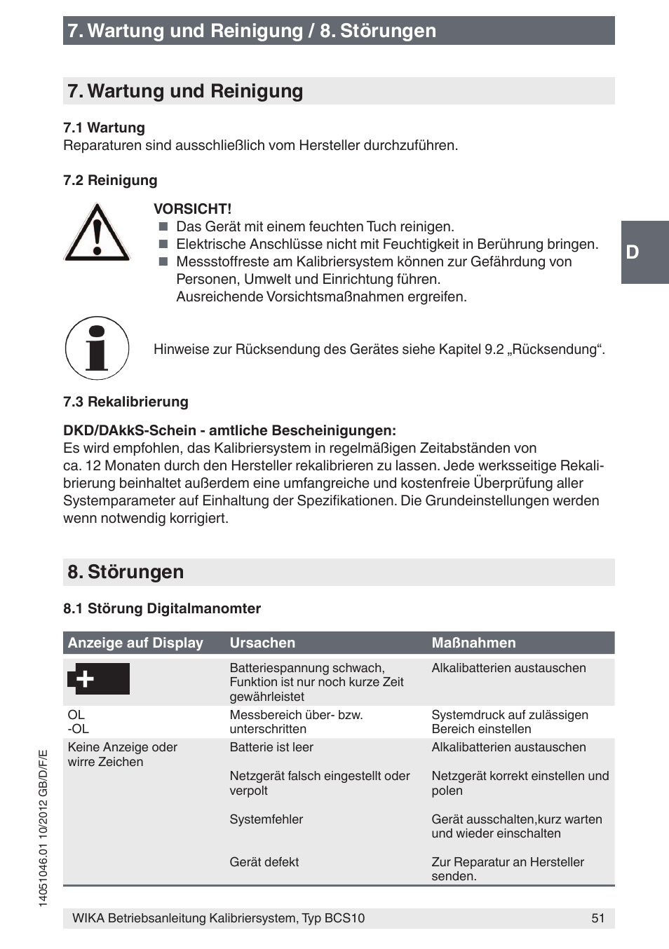 Störungen | WIKA BCS10 User Manual | Page 51 / 108