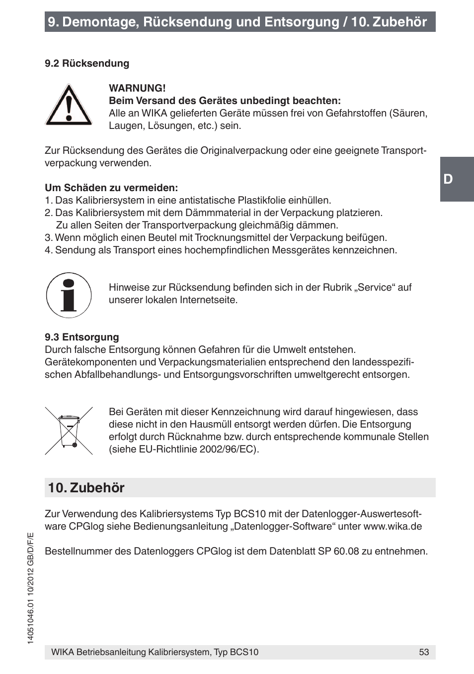 Zubehör | WIKA BCS10 User Manual | Page 53 / 108