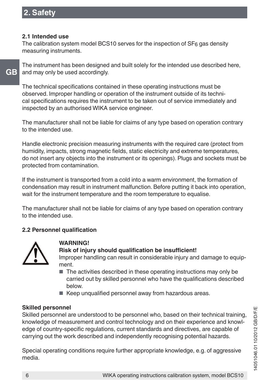 Gb 2. safety | WIKA BCS10 User Manual | Page 6 / 108
