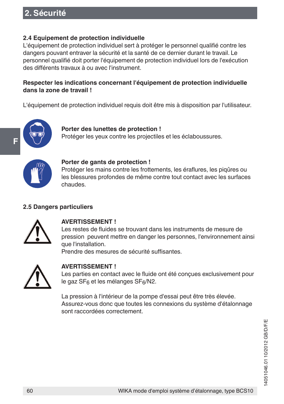 F2. sécurité | WIKA BCS10 User Manual | Page 60 / 108