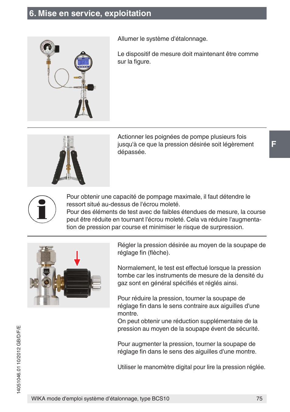 F6. mise en service, exploitation | WIKA BCS10 User Manual | Page 75 / 108