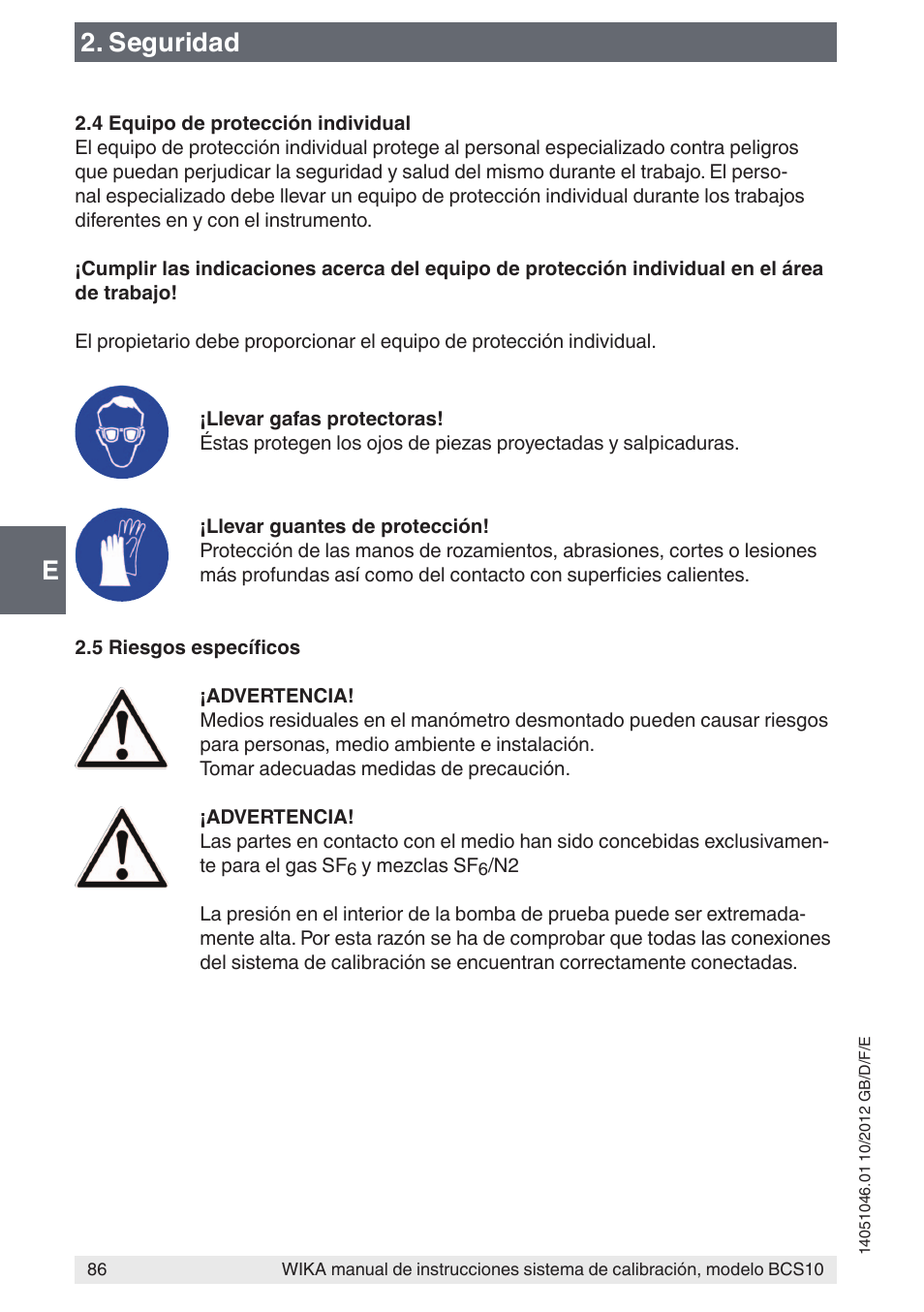 E2. seguridad | WIKA BCS10 User Manual | Page 86 / 108