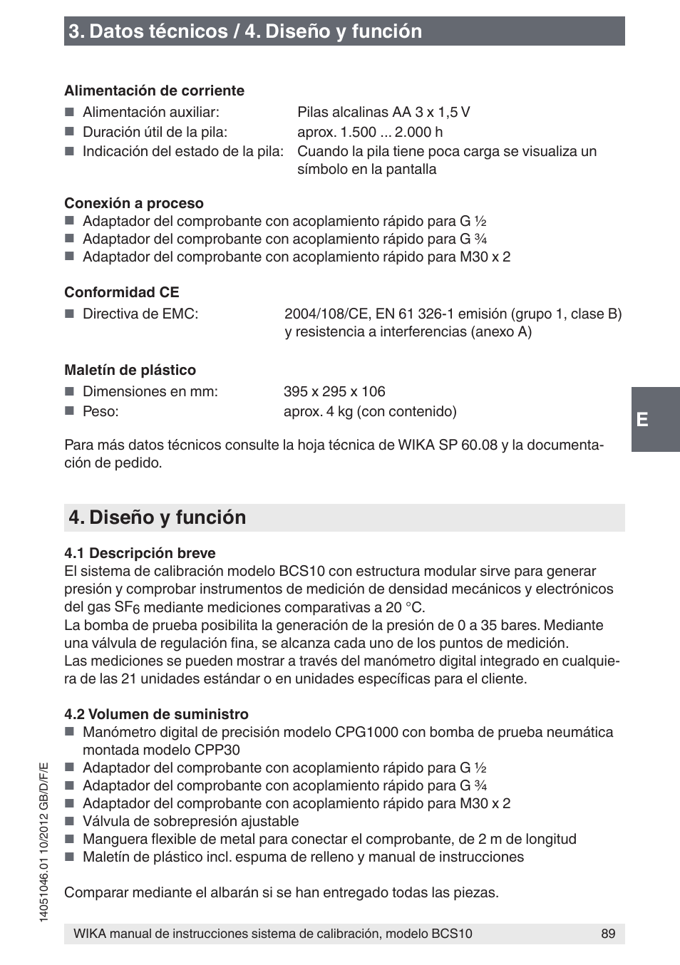 E3. datos técnicos / 4. diseño y función, Diseño y función | WIKA BCS10 User Manual | Page 89 / 108