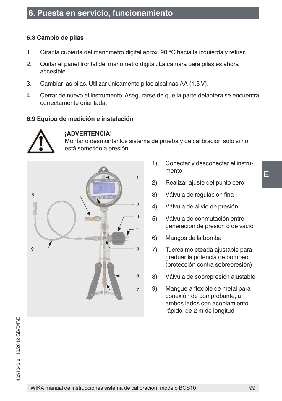 E6. puesta en servicio, funcionamiento | WIKA BCS10 User Manual | Page 99 / 108