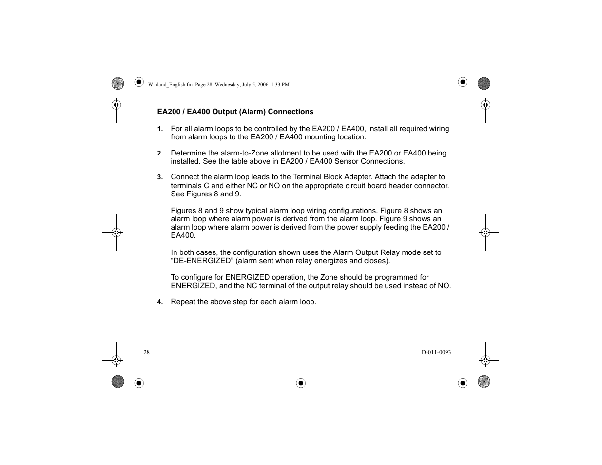 G; see ea200 / ea400 output (alarm) connections) | Winland Electronics EA400 User Manual | Page 30 / 56