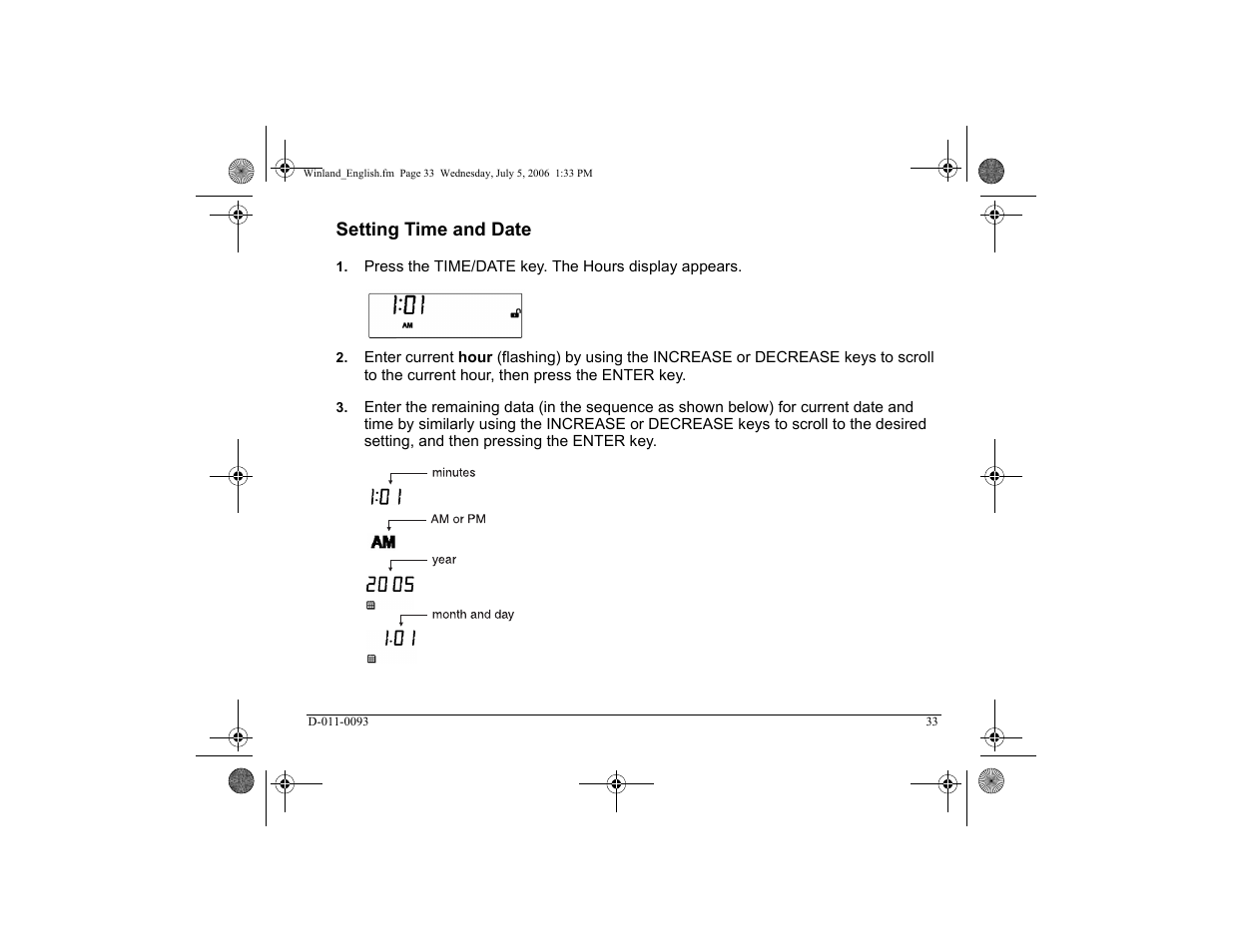 Setting time and date | Winland Electronics EA400 User Manual | Page 35 / 56