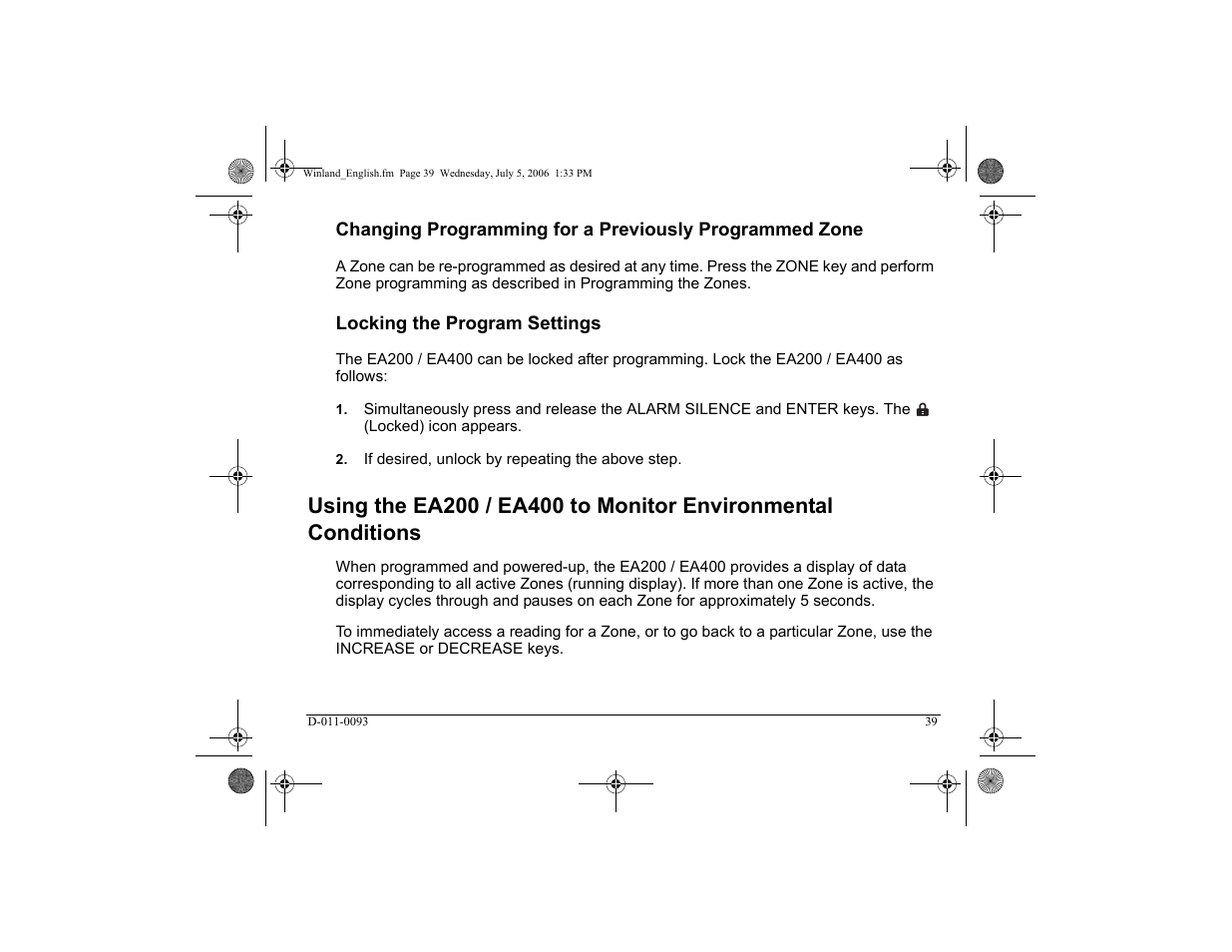 39 locking the program settings | Winland Electronics EA400 User Manual | Page 41 / 56
