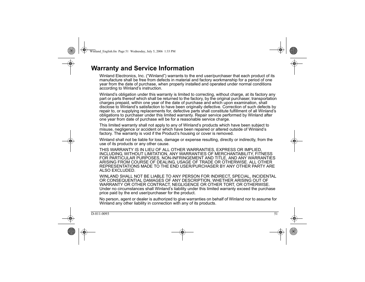 Warranty and service information | Winland Electronics EA400 User Manual | Page 53 / 56