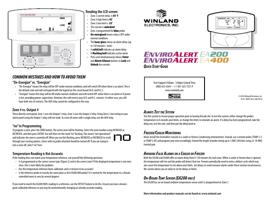 Winland Electronics EA200 User Manual | 4 pages