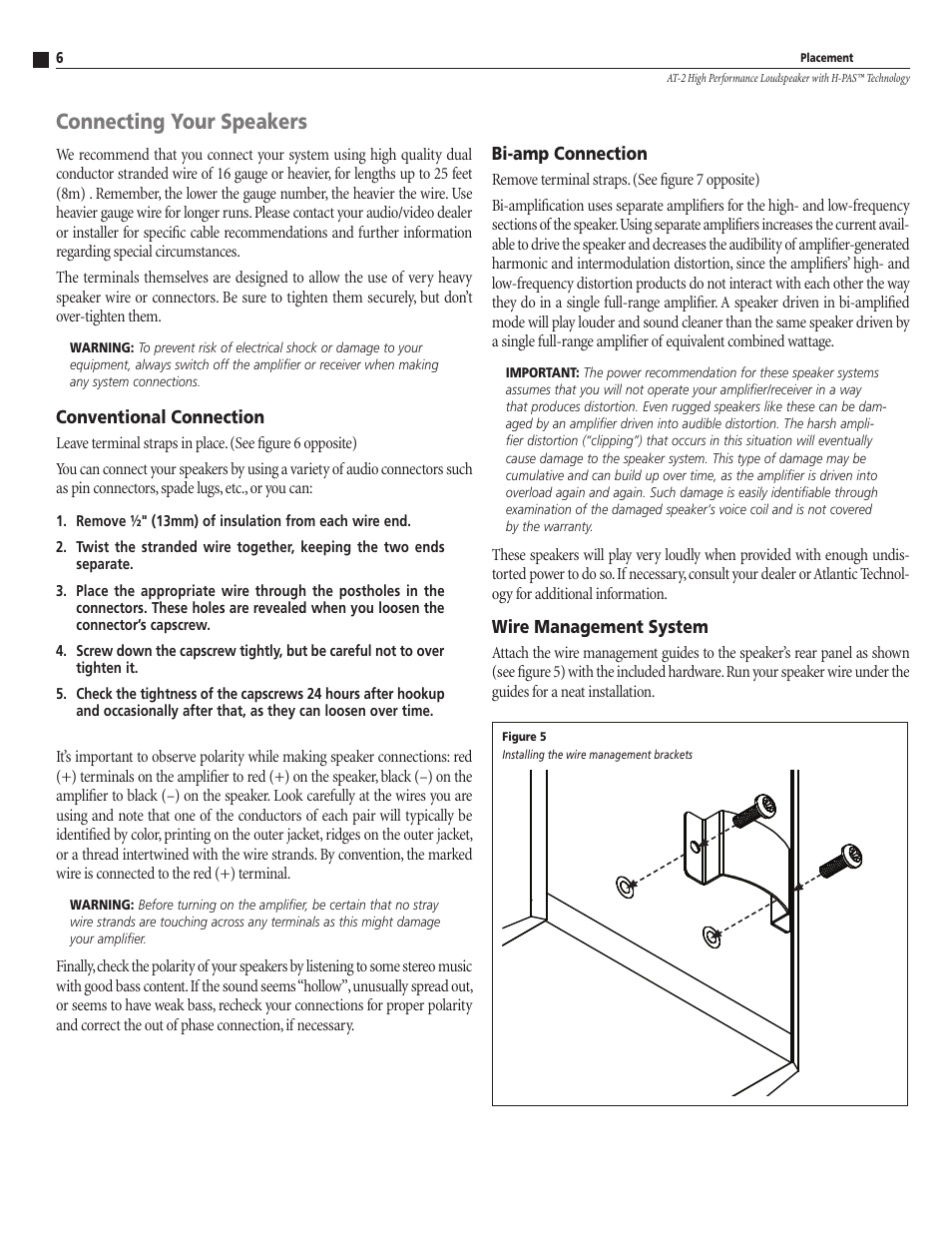 Connecting your speakers | Atlantic Technology AT-2 User Manual | Page 6 / 12