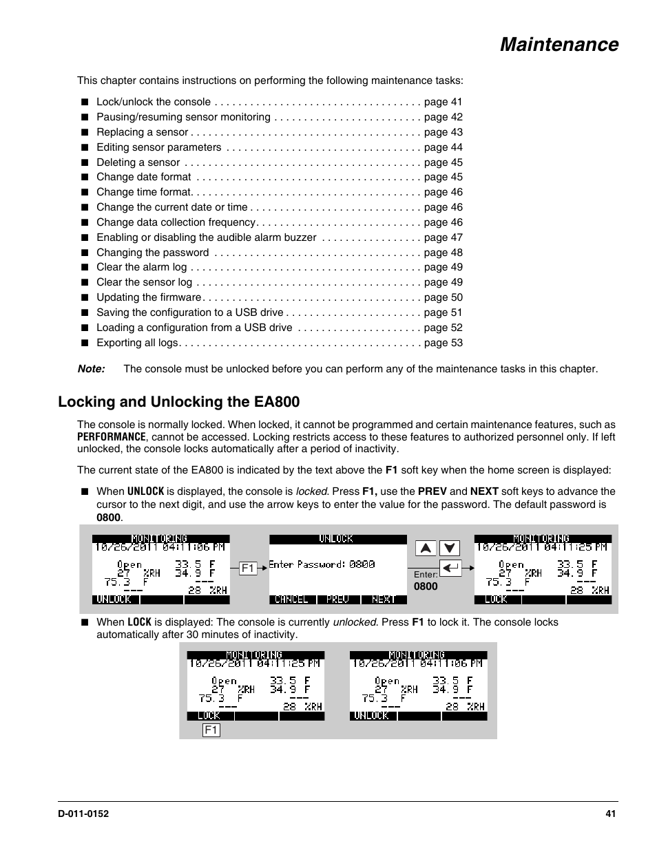 Maintenance, Locking and unlocking the ea800 | Winland Electronics EA800-ip User Manual | Page 41 / 60