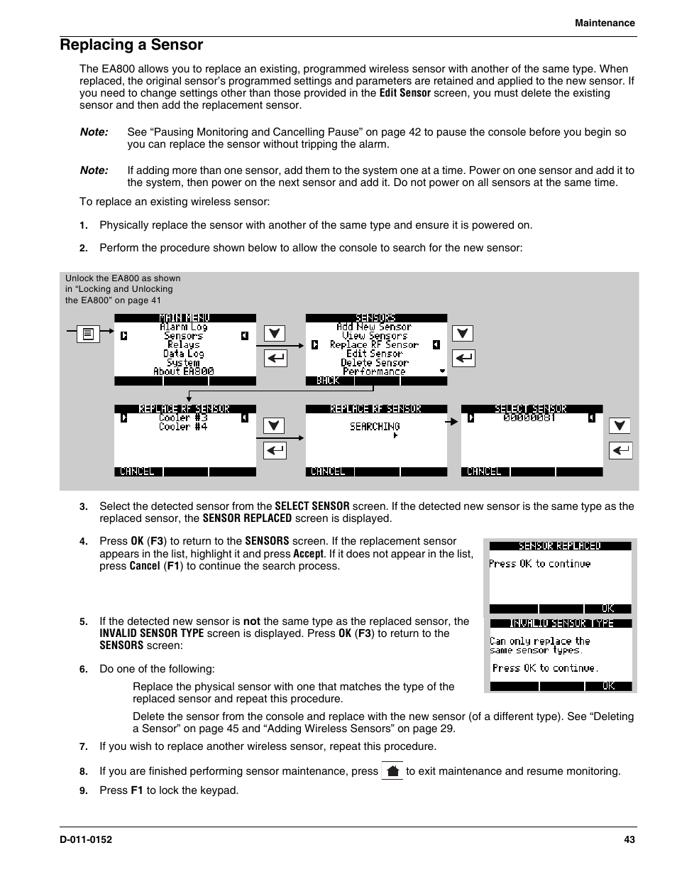 Replacing a sensor | Winland Electronics EA800-ip User Manual | Page 43 / 60