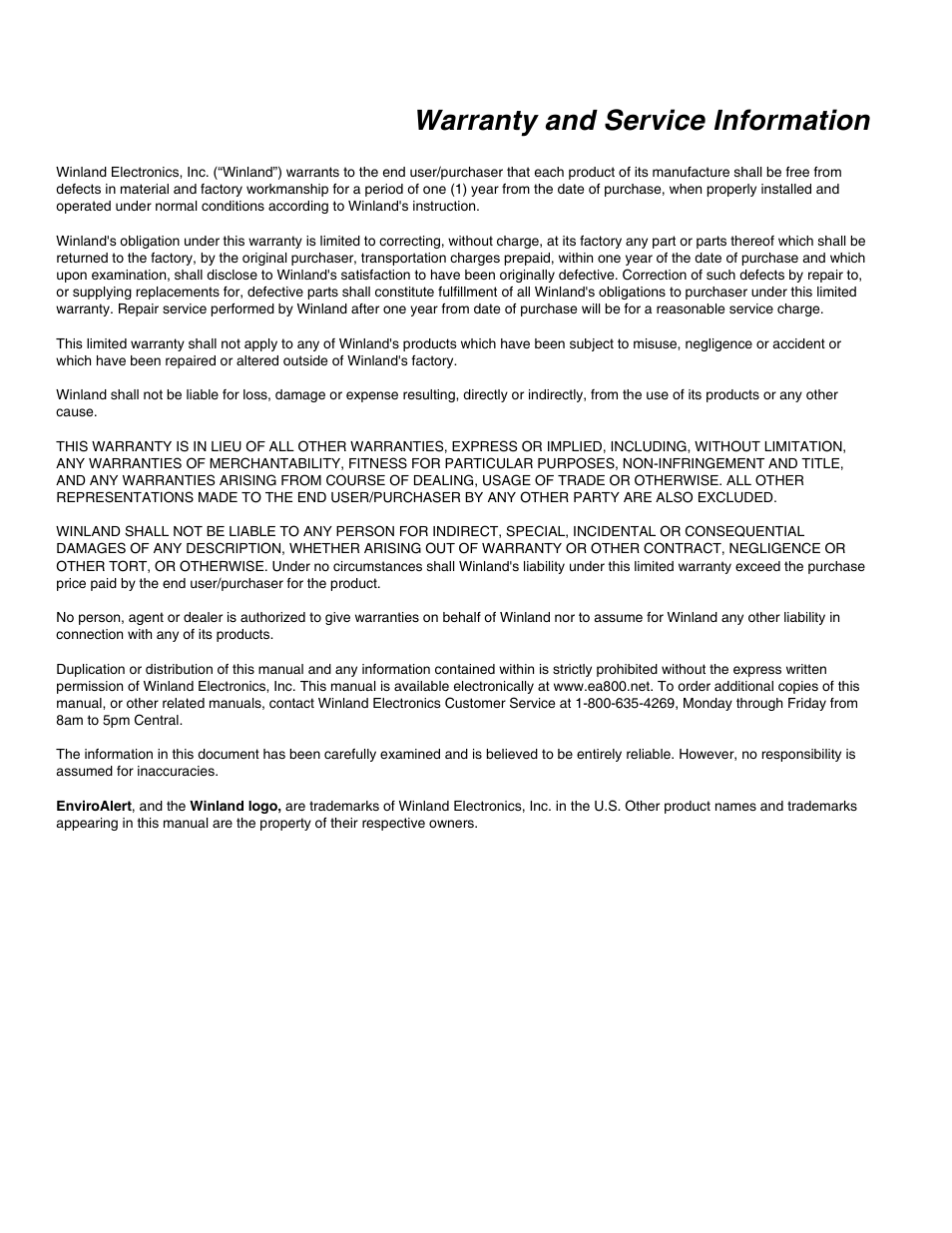Warranty and service information | Winland Electronics EA800-ip User Manual | Page 59 / 60