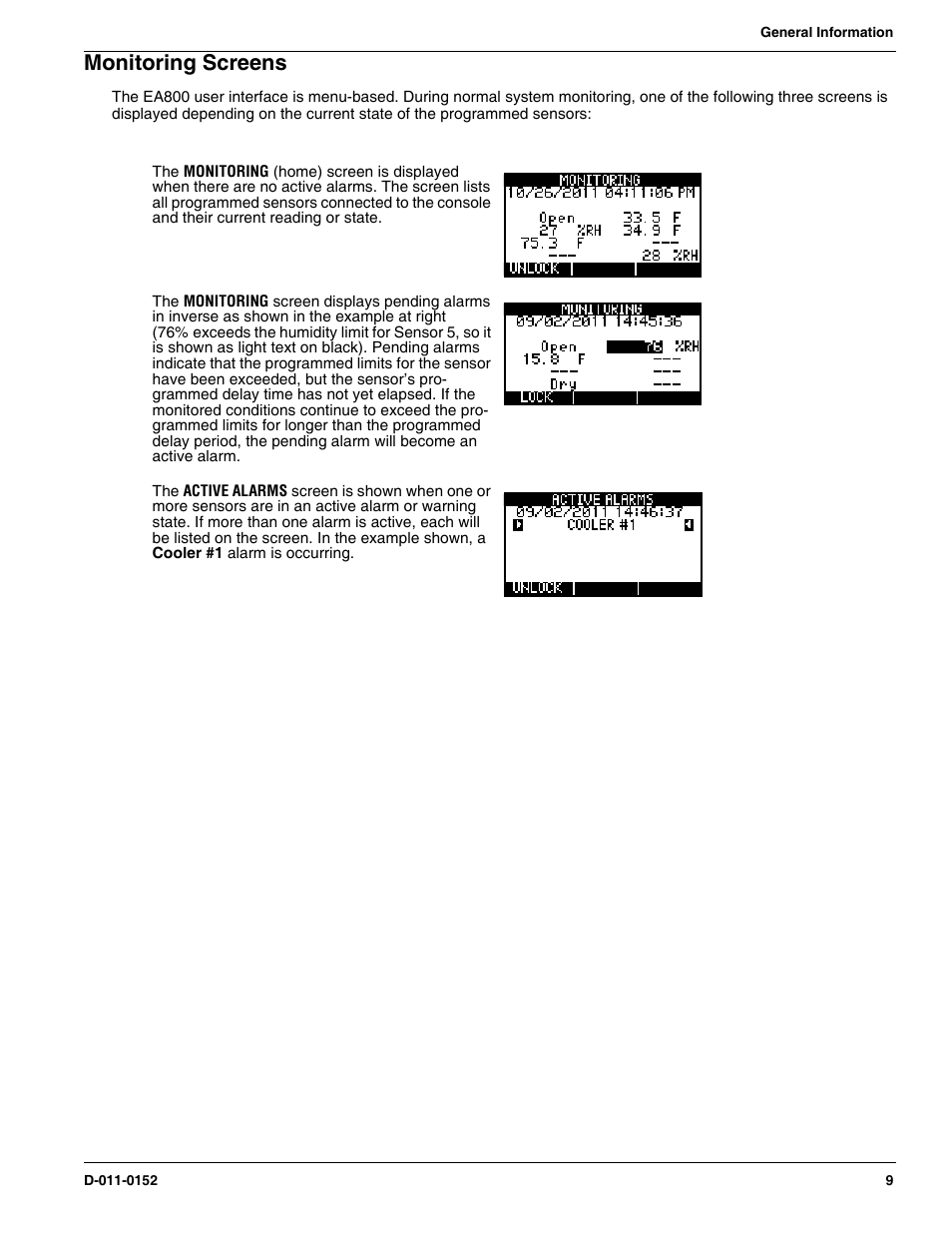 Monitoring screens | Winland Electronics EA800-ip User Manual | Page 9 / 60