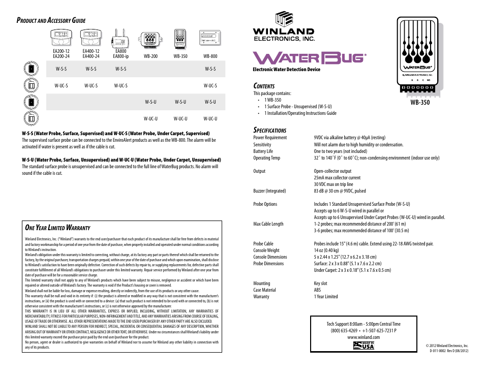 Winland Electronics WB350 User Manual | 4 pages