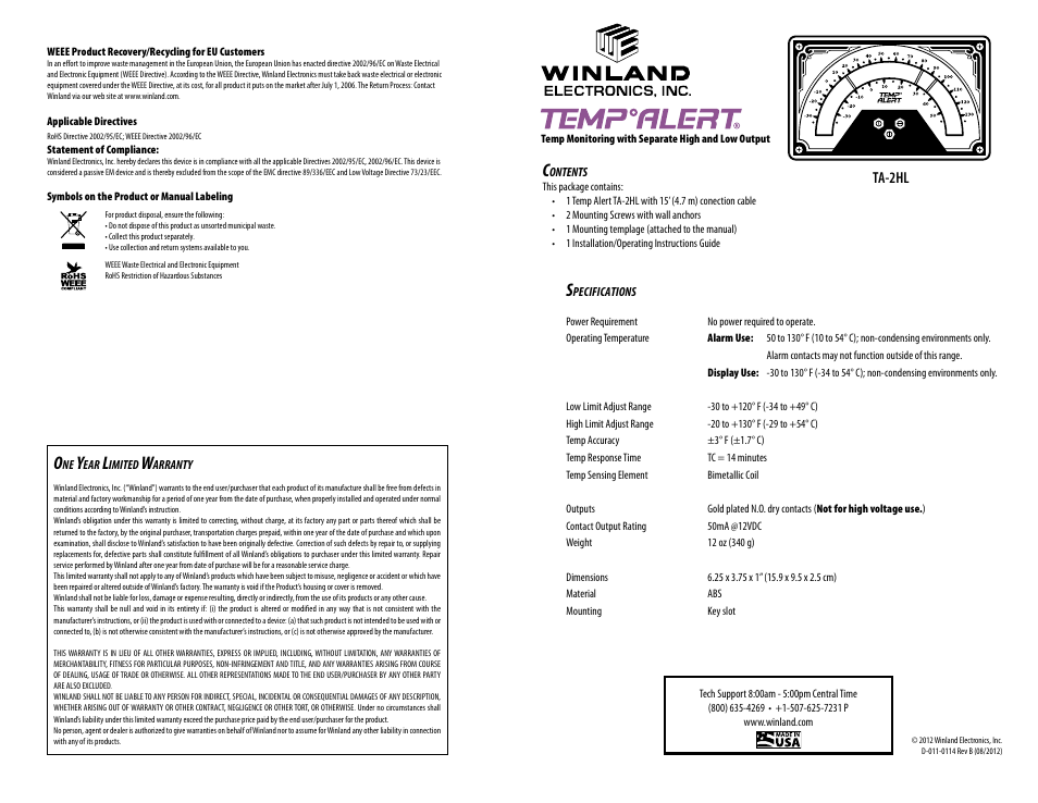 Ta-2hl | Winland Electronics TA-2HL User Manual | Page 4 / 4