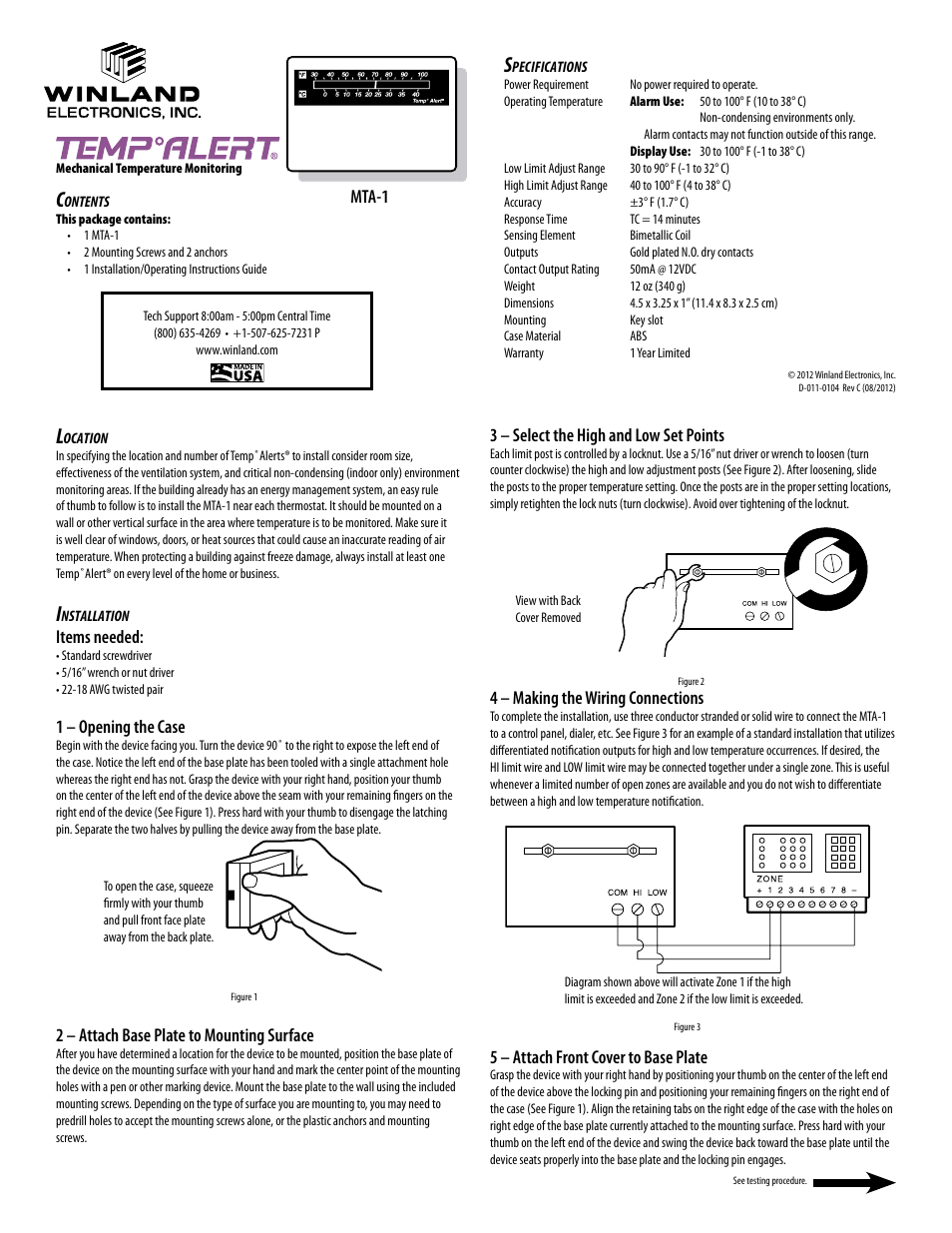 Winland Electronics MTA-1 User Manual | 2 pages