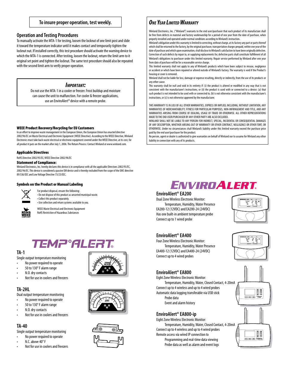 Winland Electronics MTA-1 User Manual | Page 2 / 2