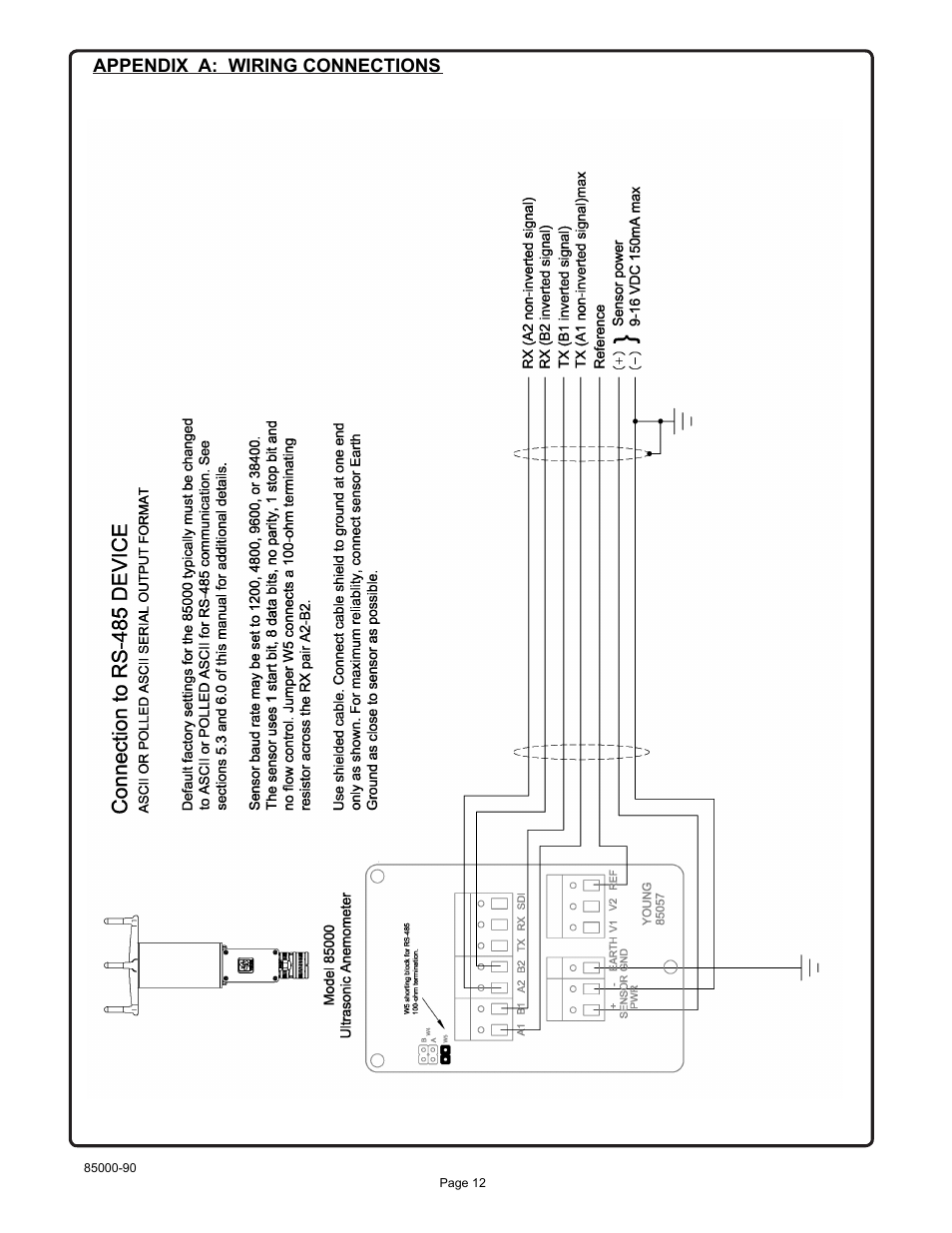 Appendix a: wiring connections | Young Ultrasonic Anemometer Voltage and Serial Output Model 85000 User Manual | Page 15 / 16