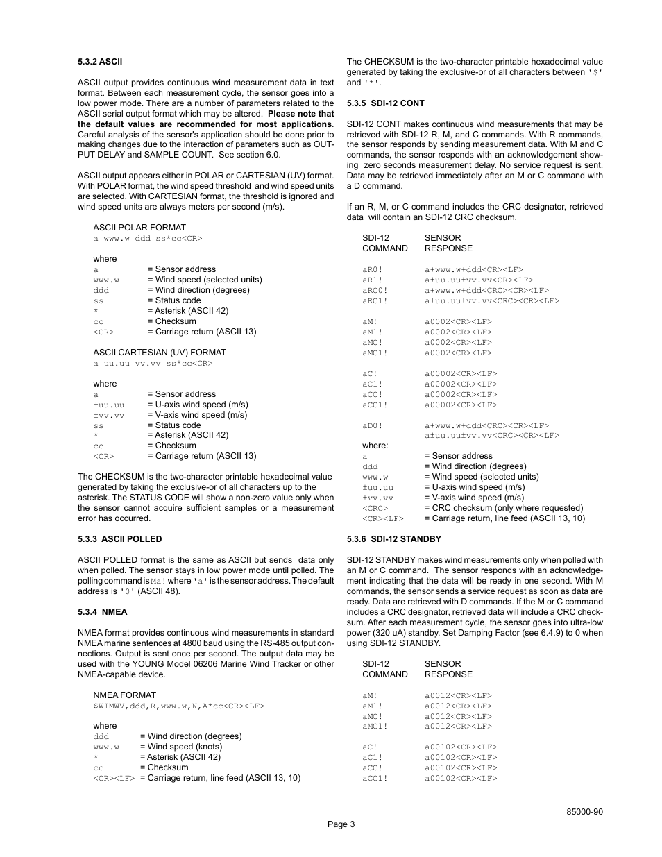Young Ultrasonic Anemometer Voltage and Serial Output Model 85000 User Manual | Page 6 / 16