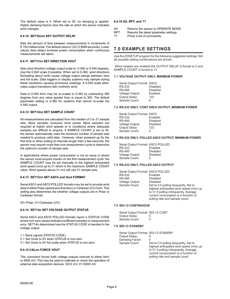 0 example settings | Young Ultrasonic Anemometer Voltage and Serial Output Model 85000 User Manual | Page 9 / 16