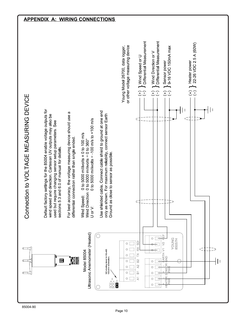 Appendix a: wiring connections | Young Ultrasonic Anemometer Heated Model 85004 User Manual | Page 13 / 16