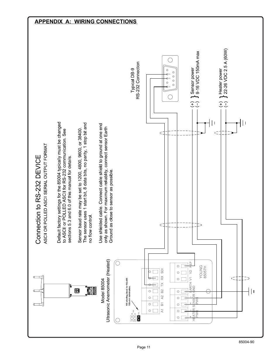 Appendix a: wiring connections | Young Ultrasonic Anemometer Heated Model 85004 User Manual | Page 14 / 16