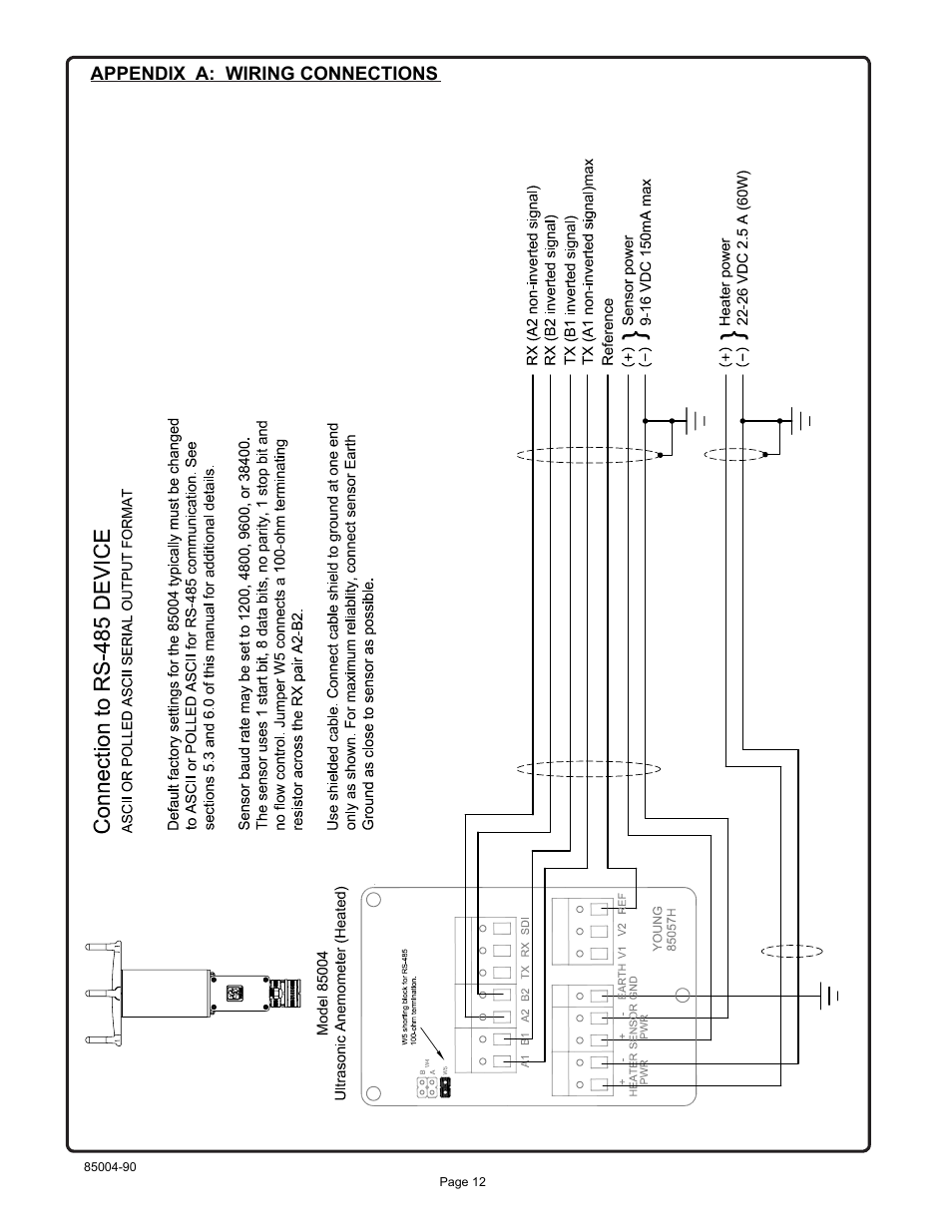 Appendix a: wiring connections | Young Ultrasonic Anemometer Heated Model 85004 User Manual | Page 15 / 16