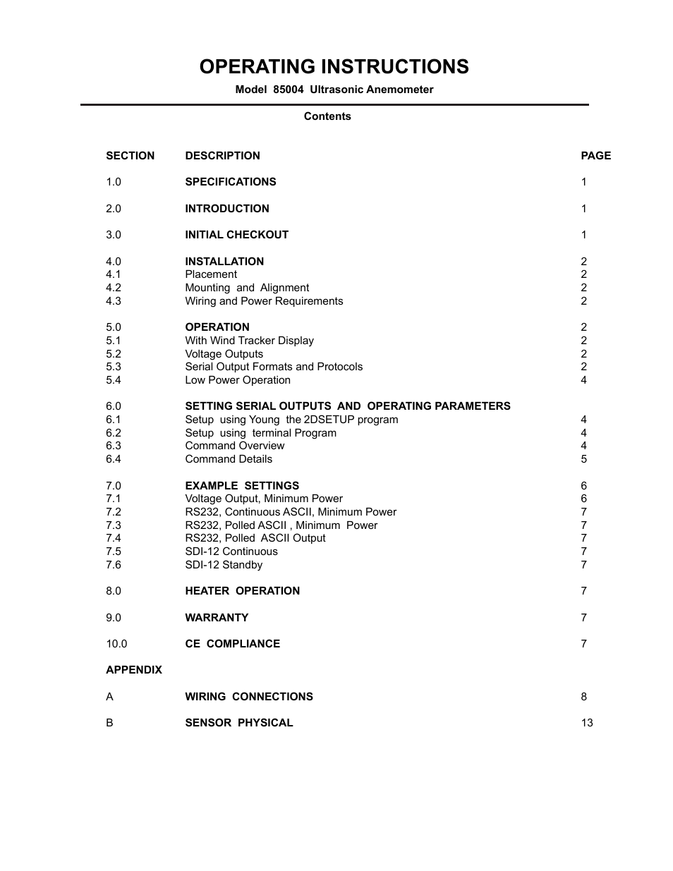 Operating instructions | Young Ultrasonic Anemometer Heated Model 85004 User Manual | Page 2 / 16