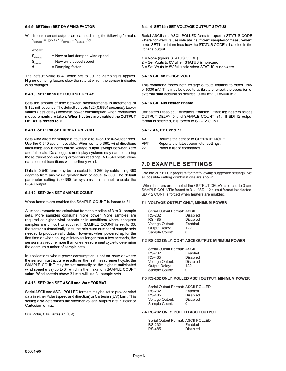 0 example settings | Young Ultrasonic Anemometer Heated Model 85004 User Manual | Page 9 / 16