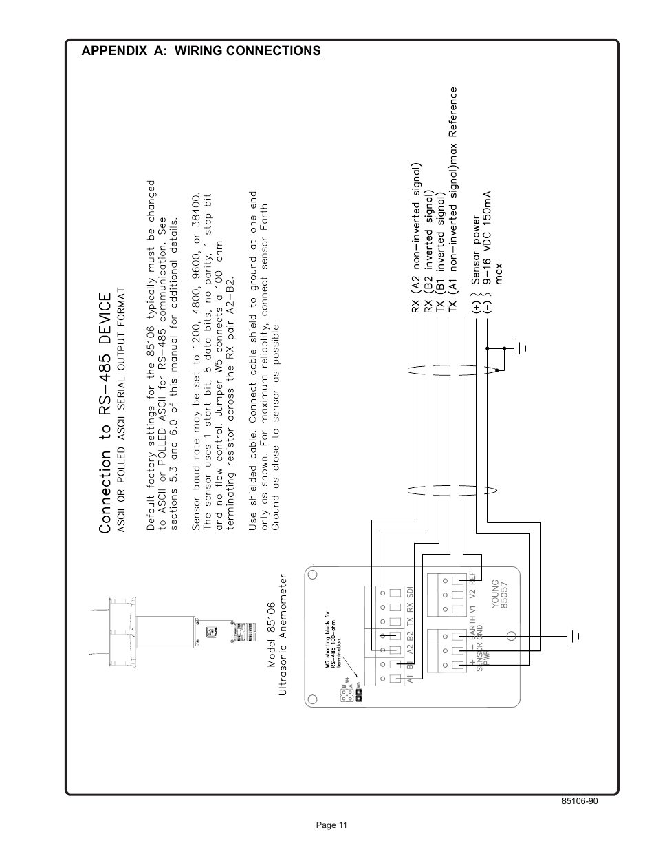 Appendix a: wiring connections | Young Ultrasonic Anemometer Marine Model Model 85106 User Manual | Page 14 / 16