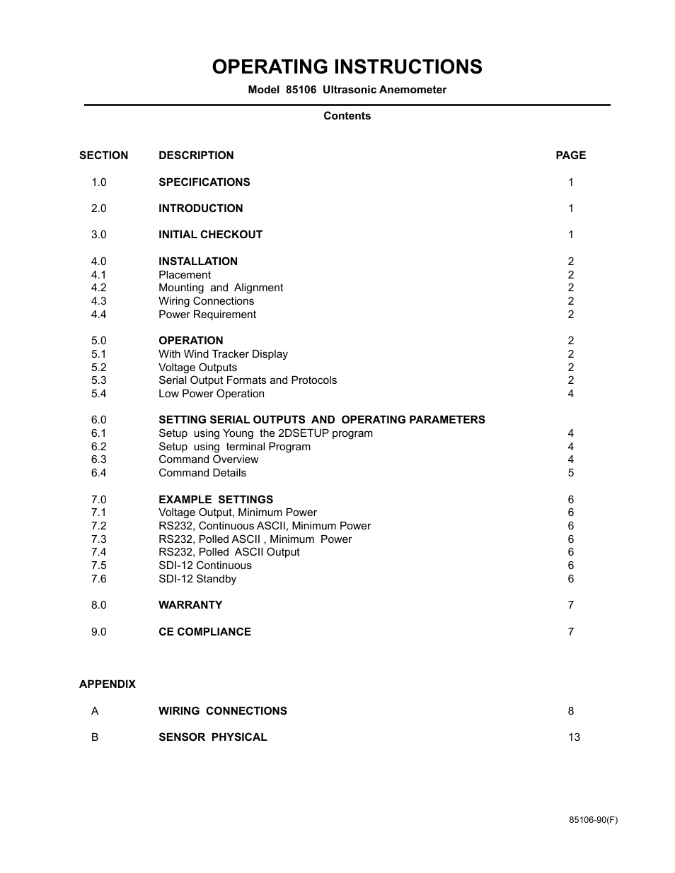 Operating instructions | Young Ultrasonic Anemometer Marine Model Model 85106 User Manual | Page 2 / 16
